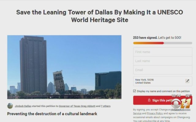Online petition seeks to keep “Leaning Tower of Dallas” as is