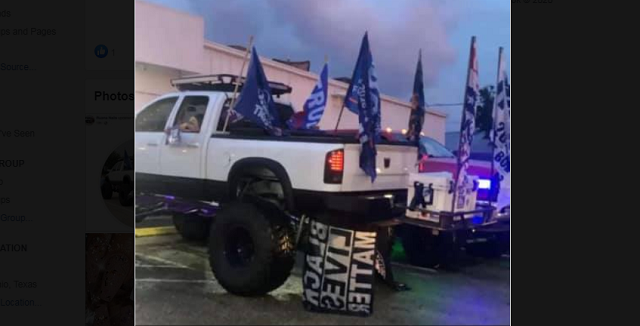 Truck in New Braunfels Trump Train drags Black Lives Matter flag
