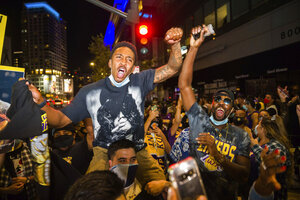 Fans, some rowdy, cheer Lakers win outside Staples Center