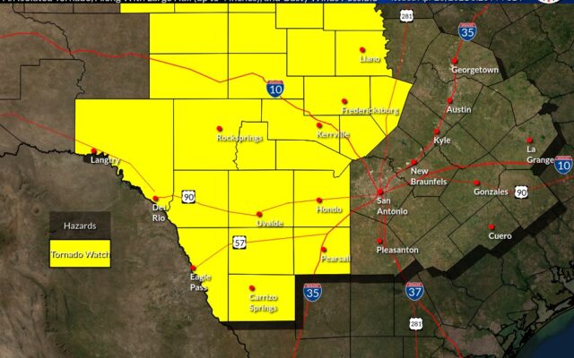Tornado watch in effect north and west of San Antonio, softball-sized hail and heavy rain also possible