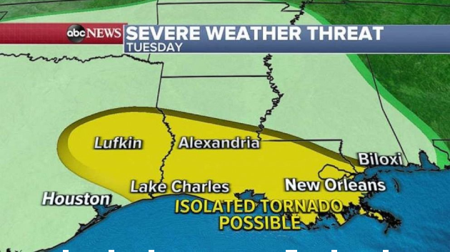 Severe weather moves to Gulf Coast as damaging winds, hail and flash flooding expected