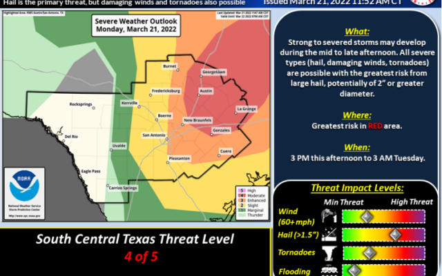 Large hail, tornadoes possible in eastern San Antonio, New Braunfels, and Austin
