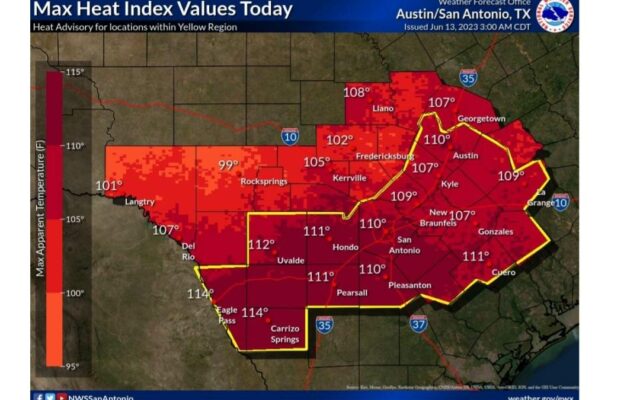 National Weather Service: Heat Advisory issued for portions of the Rio Grande Plains, the I-35 corridor and the Coastal Plains